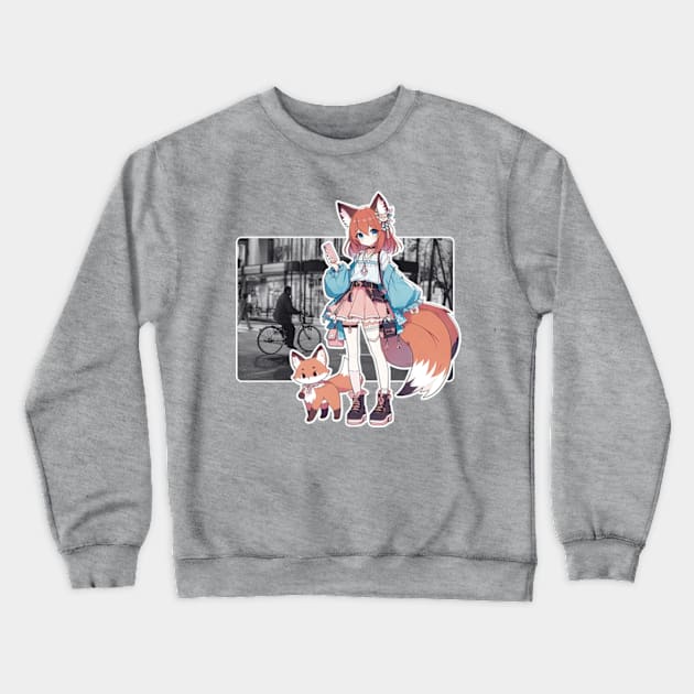 Nekomimi Fashion Girl - Cute Anime Cat Girl Design Crewneck Sweatshirt by Otaku in Love